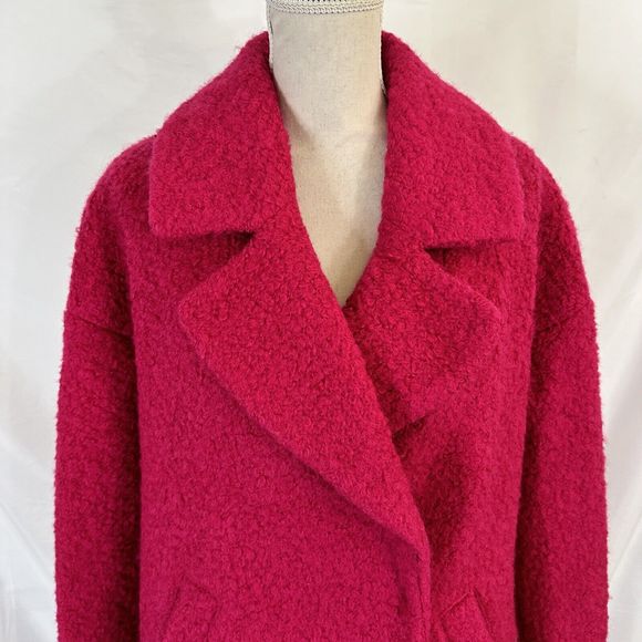 Betsey Johnson Pink Teddy Faux Fur Boucle Cocoon Coat Sz MEDIUM - Picture 3 of 10